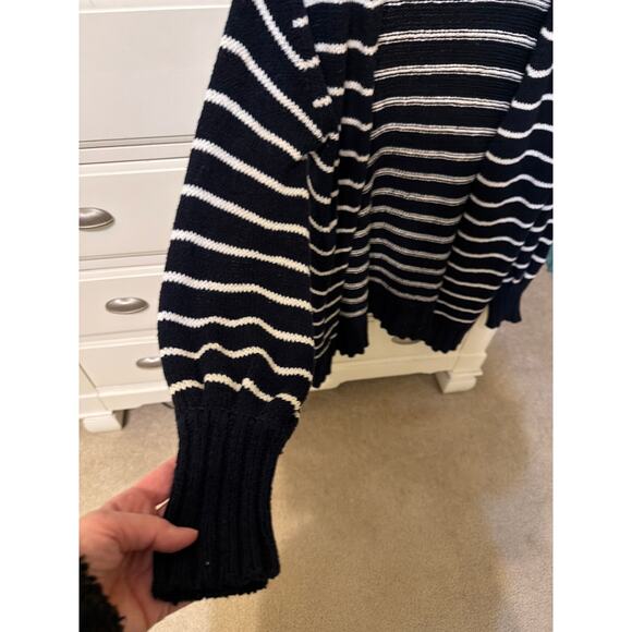 Workshop Open Front Cardigan Navy Blue & White Striped Size Small Preppy Classic - Picture 5 of 5